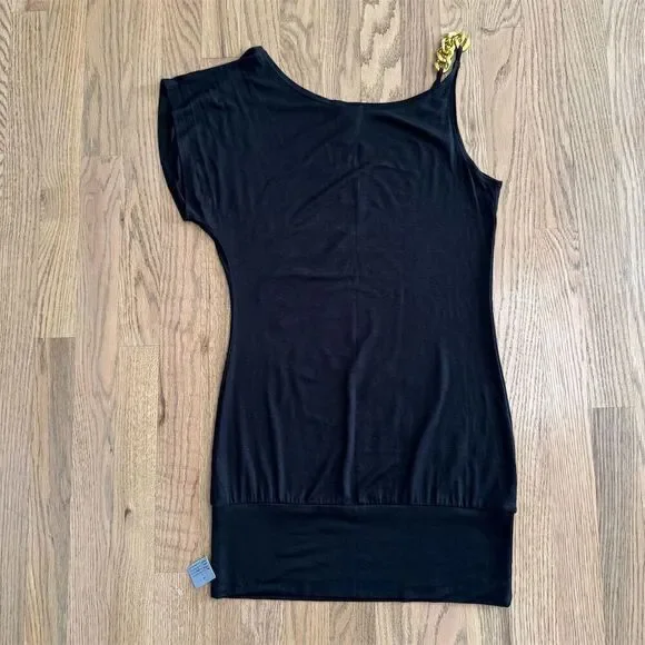 Misopé Black Embellished Asymmetrical Sleeveless Blouse with Gold Rose - Picture 5 of 9